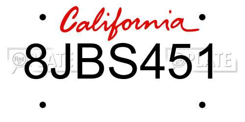 8JBS451 California License Plate