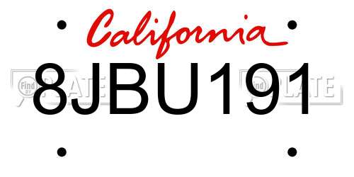 8JBU191 California License Plate