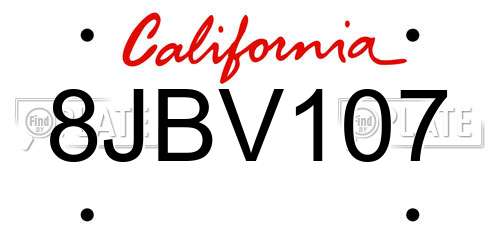 8JBV107 California License Plate