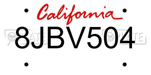 8JBV504 California License Plate