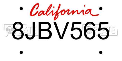 8JBV565 California License Plate