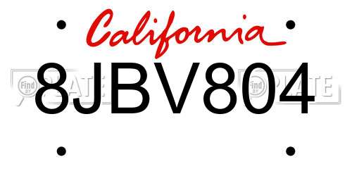 8JBV804 California License Plate