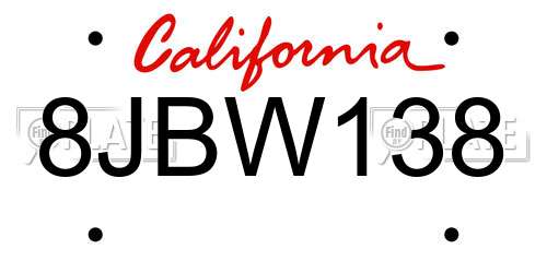 8JBW138 California License Plate
