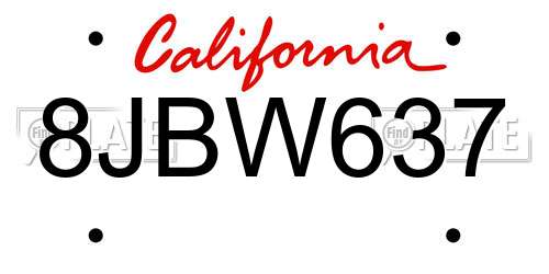 8JBW637 California License Plate