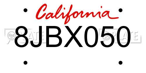 8JBX050 California License Plate