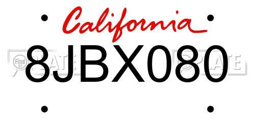 8JBX080 California License Plate