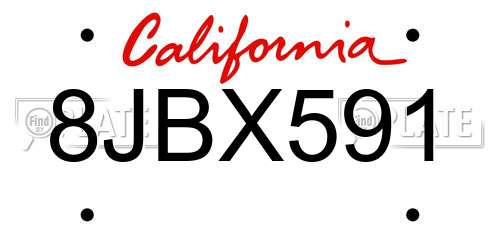 8JBX591 California License Plate