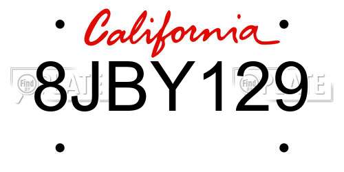 8JBY129 California License Plate