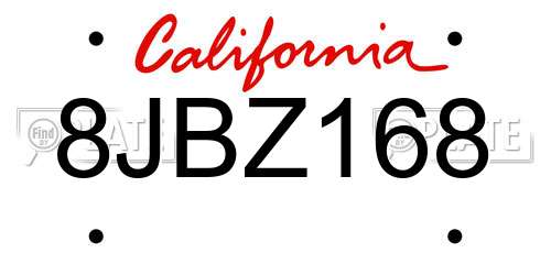 8JBZ168 California License Plate