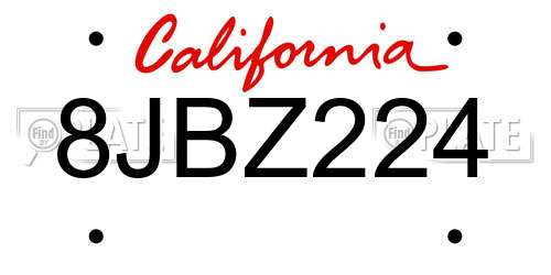 8JBZ224 California License Plate