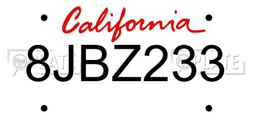 8JBZ233 California License Plate