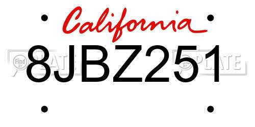 8JBZ251 California License Plate