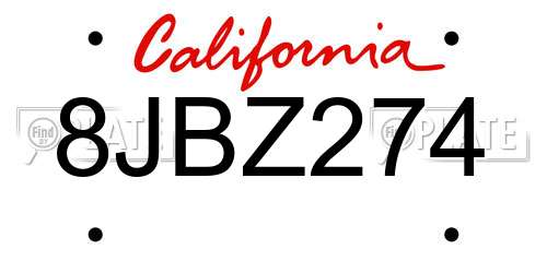 8JBZ274 California License Plate