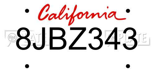 8JBZ343 California License Plate