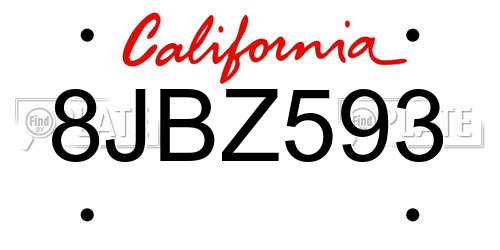 8JBZ593 California License Plate