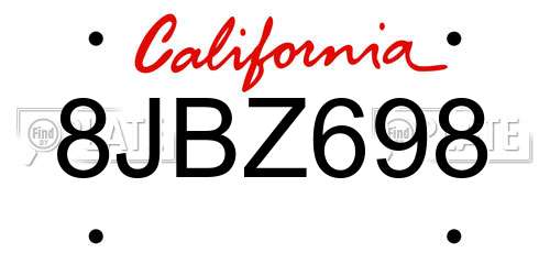 8JBZ698 California License Plate