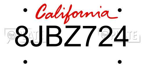 8JBZ724 California License Plate