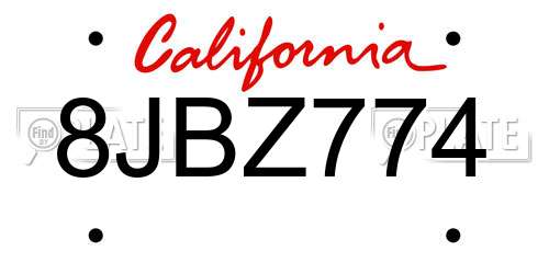8JBZ774 California License Plate