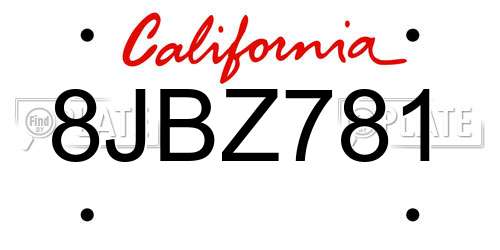 8JBZ781 California License Plate