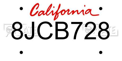 8JCB728 California License Plate