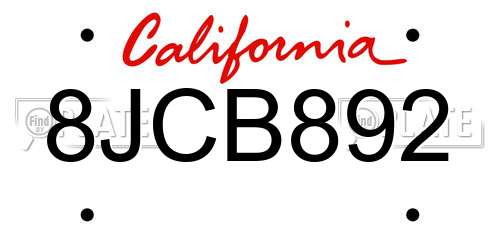8JCB892 California License Plate