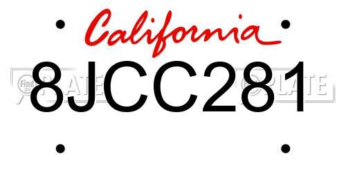 8JCC281 California License Plate