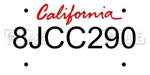 8JCC290 California License Plate
