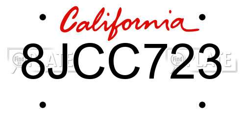 8JCC723 California License Plate