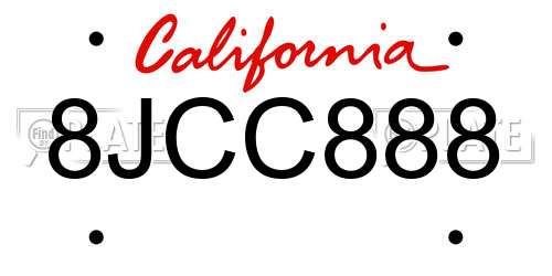 8JCC888 California License Plate