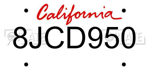 8JCD950 California License Plate