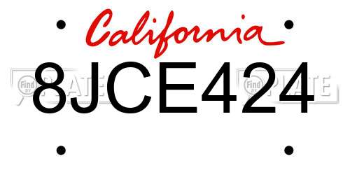 8JCE424 California License Plate