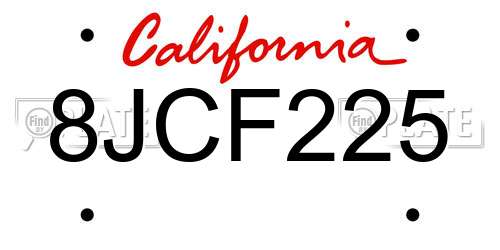 8JCF225 California License Plate