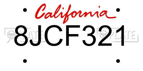 8JCF321 California License Plate