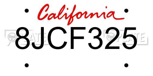 8JCF325 California License Plate