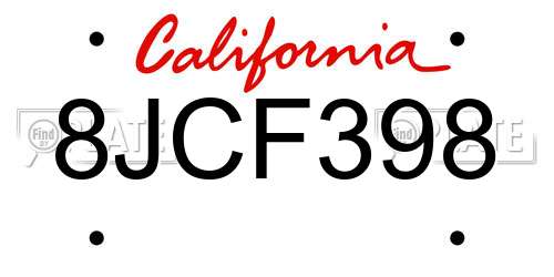 8JCF398 California License Plate