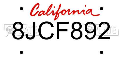 8JCF892 California License Plate