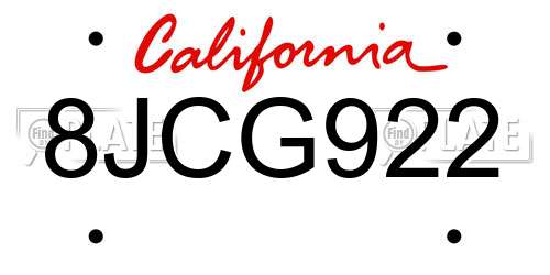 8JCG922 California License Plate