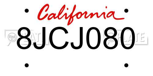8JCJ080 California License Plate