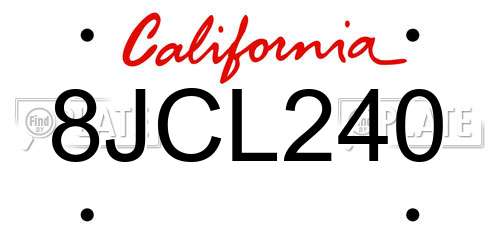 8JCL240 California License Plate