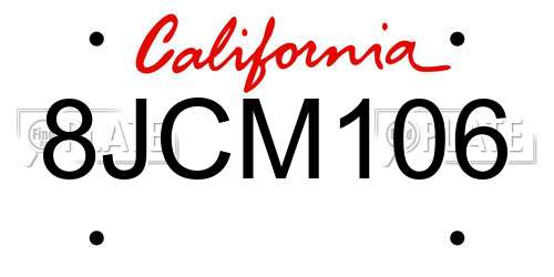 8JCM106 California License Plate