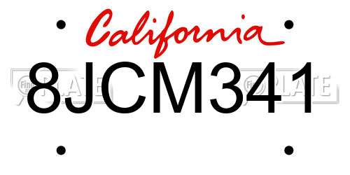 8JCM341 California License Plate