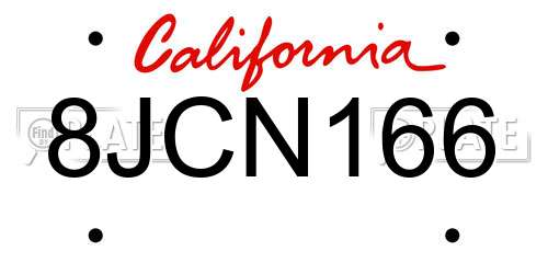 8JCN166 California License Plate