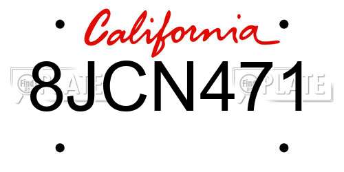 8JCN471 California License Plate