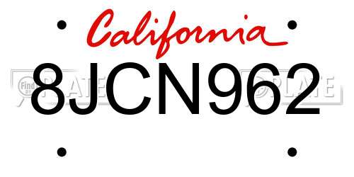 8JCN962 California License Plate