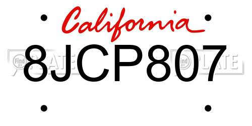 8JCP807 California License Plate
