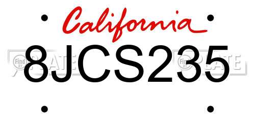 8JCS235 California License Plate
