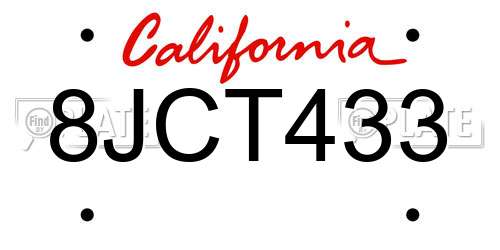 8JCT433 California License Plate