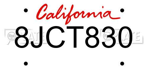 8JCT830 California License Plate