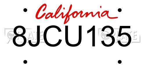 8JCU135 California License Plate