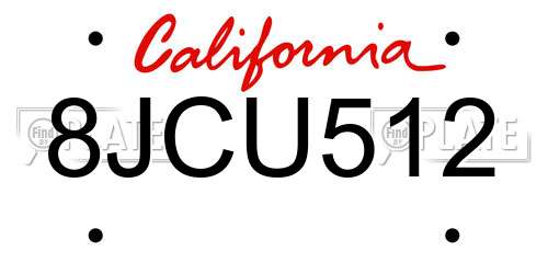8JCU512 California License Plate